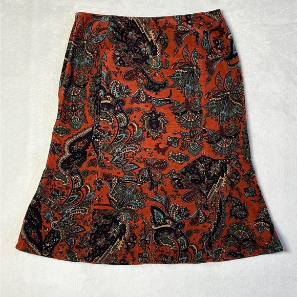 HAROLD’S Vintage Cotton Corduroy Paisley Print‎ A-line Midi Skirt - Picture 3 of 13